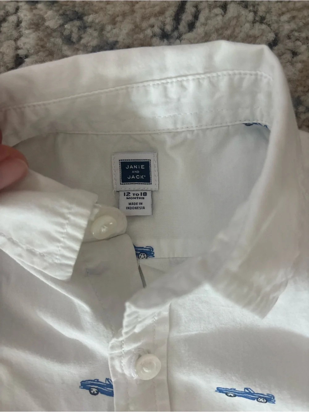 Janie and Jack White Button-Up Shirt with Blue Cars & Coordinating Shorts 12-18